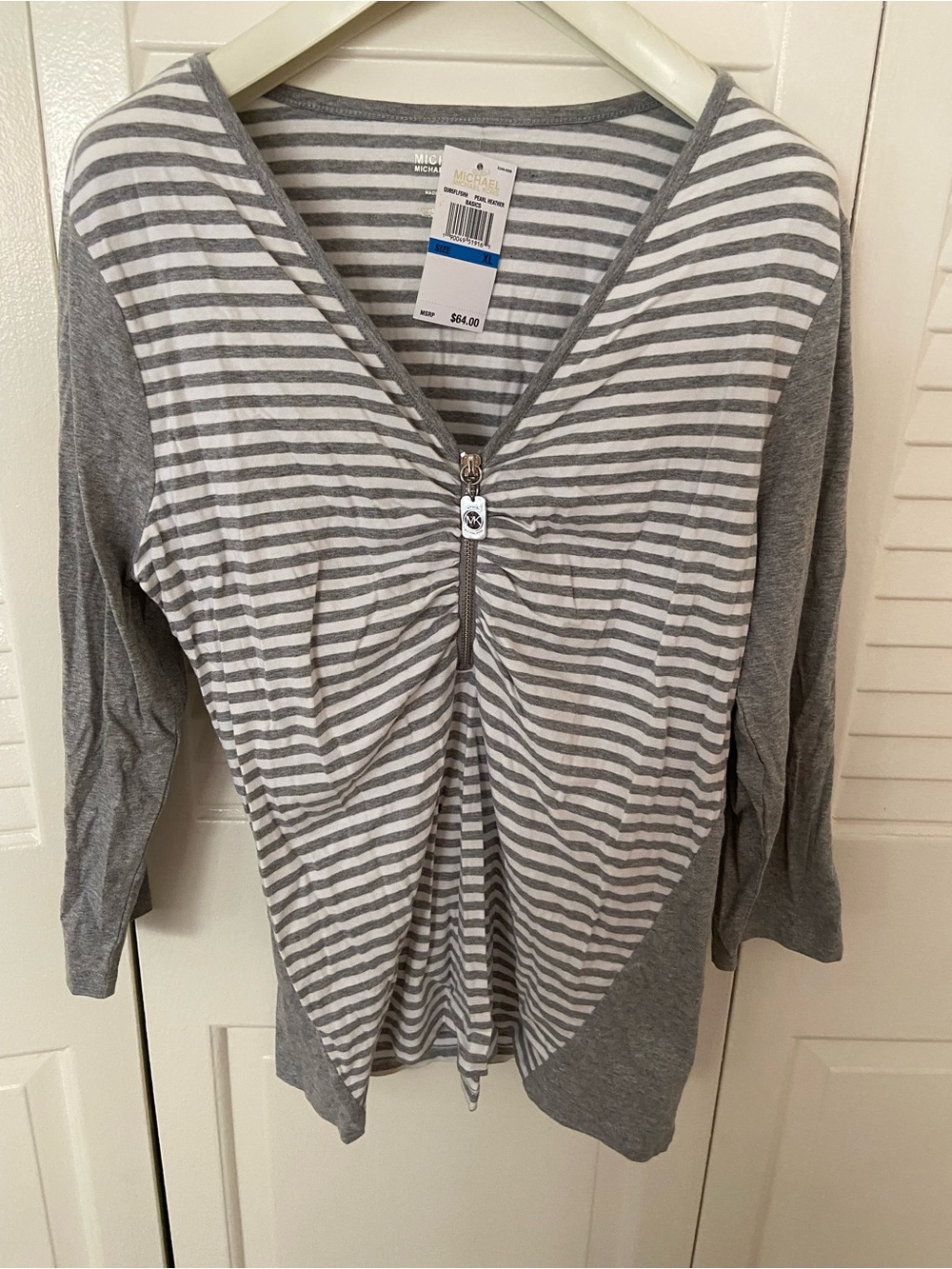 Michael Kors Gray & White Striped Tee